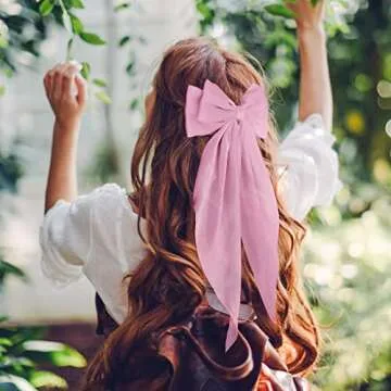 WLLHYF Big Bow Barrettes 2 Pieces Soft Silky Satin Hair Clip Long Tail French Ribbon Hair Pins Metal Bowknot Clips 90's Accessories for Party Valentine's Day Women Girl