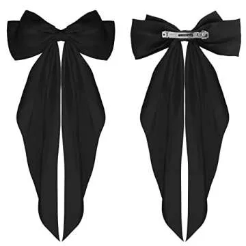 WLLHYF Big Bow Barrettes 2 Pieces Soft Silky Satin Hair Clip Long Tail French Ribbon Hair Pins Metal Bowknot Clips 90's Accessories for Party Valentine's Day Women Girl