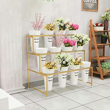 Flower Display Stand with 12 Buckets for Indoor to Outdoor