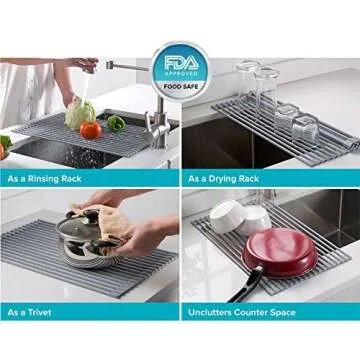 Ahyuan Large Silicone Over Sink Dish Drying Rack 20.5''