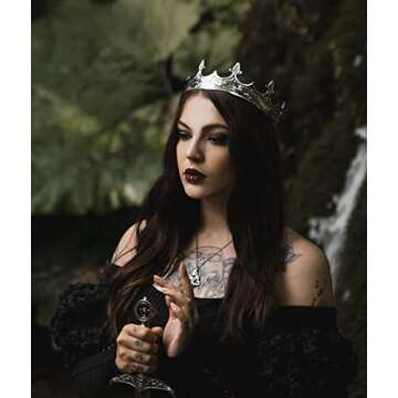 SWEETV Antique Silver King Crown for Men - Men's Crown for Prom Party Decorations, Royal Medieval Men Tiara Crown Costume Accessories