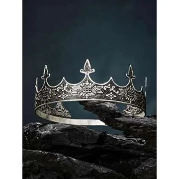 SWEETV Antique Silver King Crown for Men - Men's Crown for Prom Party Decorations, Royal Medieval Men Tiara Crown Costume Accessories