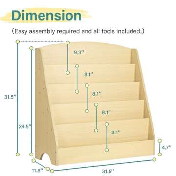 TOETOL 5-Tier Kids Bookshelf - Toddler Book Display Shelves for Classrooms, Playrooms, and Nursery -...