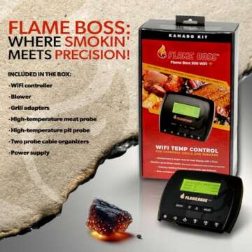 Smart BBQ Smoker Temperature Controller with Patented Variable Speed Fan, Flame Boss 500 Kamado WiFi with 2 Probes for Big Green Egg, Kamado Joe
