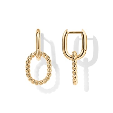 PAVOI 14K Gold Double Pattern Dangle Link Earrings for Women - Eco-Friendly and Stylish