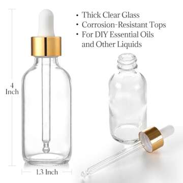 AOZITA 4 Pcs, 1 oz Golden Cap Clear Dropper Bottles (30ml) with 1 Funnel & 4 Labels - Glass Tincture Bottles with Eye Droppers - Leakproof Essential Oil Bottles for Health, Personal Care & Beauty