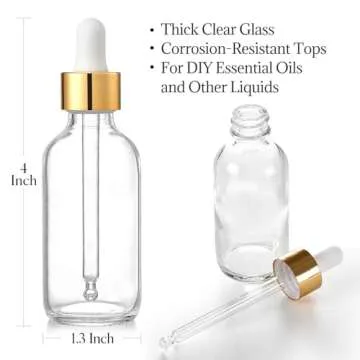 AOZITA 4 Pcs, 1 oz Golden Cap Clear Dropper Bottles (30ml) with 1 Funnel & 4 Labels - Glass Tincture Bottles with Eye Droppers - Leakproof Essential Oil Bottles for Health, Personal Care & Beauty