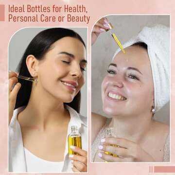 AOZITA 4 Pcs, 1 oz Golden Cap Clear Dropper Bottles (30ml) with 1 Funnel & 4 Labels - Glass Tincture Bottles with Eye Droppers - Leakproof Essential Oil Bottles for Health, Personal Care & Beauty