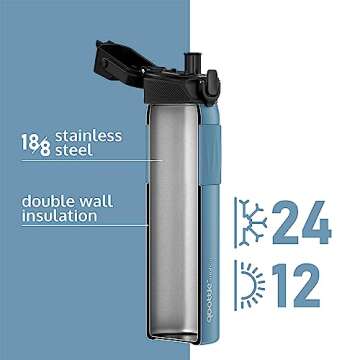 PREMIUM 24oz Double Insulated Water Bottle with Spout Lid – Stainless Steel Water Bottle – Leak Proof Metal Water Bottle – No Sweat – Reusable – Maya Blue, 23.6 oz