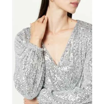The Drop Women's Helena Sequin Wrap Dress Silver, S