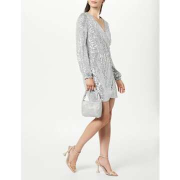The Drop Women's Helena Sequin Wrap Dress Silver, S