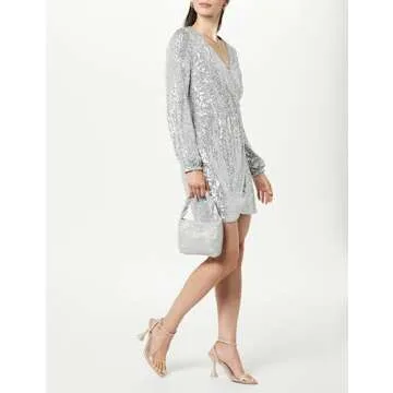 The Drop Women's Helena Sequin Wrap Dress Silver, S