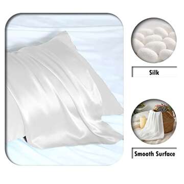 SUATIEN Mulberry Silk Pillow Cases Standard Size Silk Pillowcase for Hair and Skin with Zipper Soft Breathable Smooth Cooling Silk Pillow Case for Sleeping,Gifts for Women (White,20"X 26",1Pcs)