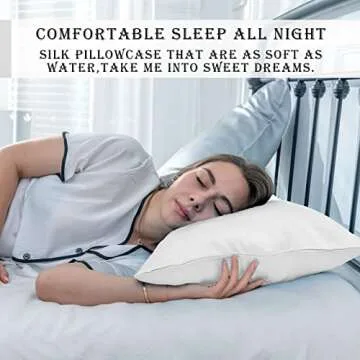 SUATIEN Mulberry Silk Pillow Cases Standard Size Silk Pillowcase for Hair and Skin with Zipper Soft Breathable Smooth Cooling Silk Pillow Case for Sleeping,Gifts for Women (White,20"X 26",1Pcs)