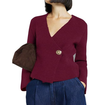 Anoumcy Asymmetric Button Up Cardigans Sweaters for Women Elegant V Neck Knit Cropped Sweater Tops 2...