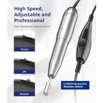 AIRSEE Electric Nail Drill Machine, Nail File Kit for Beginners, Portable EFile for Acrylic Gel Nails, Manicure Pedicure Polishing Shape Tool with 11 Bits and 56 Sanding Bands, Home & Salon Silver N24