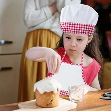 Super Z Outlet 12pc Set Complete Kids Cooking and Baking Apron With Pocket and Chef Hat Dress Up Set, Red Chef Costume for Career Role Play One Size