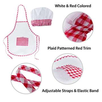 Super Z Outlet 12pc Set Complete Kids Cooking and Baking Apron With Pocket and Chef Hat Dress Up Set, Red Chef Costume for Career Role Play One Size