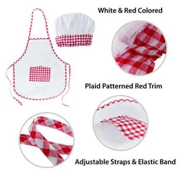Super Z Outlet 12pc Set Complete Kids Cooking and Baking Apron With Pocket and Chef Hat Dress Up Set, Red Chef Costume for Career Role Play One Size