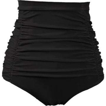COCOPEAR Women's Ruched High Waisted Bikini Bottom Retro Vintage Swim Short Tankinis Black XL/12-14
