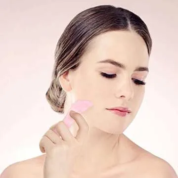 Top Plaza Gua Sha Scraping Massage Tool 100% Hand Made Natural Rose Quartz Jade Guasha Board SPA Acupuncture Therapy Massage Stones-Set of 5