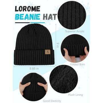 3 PCS Winter Hat Scarf Gloves Set, Soft Warm Knit Beanie Hat Touchscreen Gloves Long Knitted Scarf S...