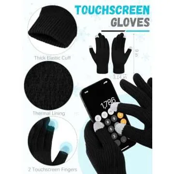 3 PCS Winter Hat Scarf Gloves Set, Soft Warm Knit Beanie Hat Touchscreen Gloves Long Knitted Scarf Set Winter Gifts for Men