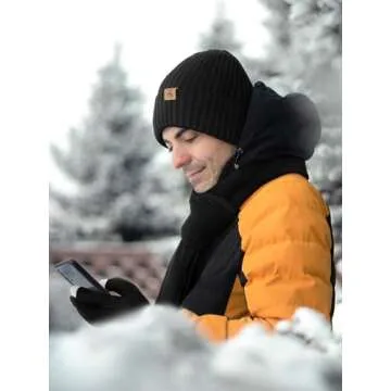 3 PCS Winter Hat Scarf Gloves Set, Soft Warm Knit Beanie Hat Touchscreen Gloves Long Knitted Scarf Set Winter Gifts for Men