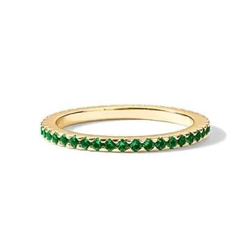 PAVOI 14K Yellow Gold Plated Sterling Silver Stackable Ring Colored CZ Stones | Green CZ Eternity Bands for Women (Size 6)