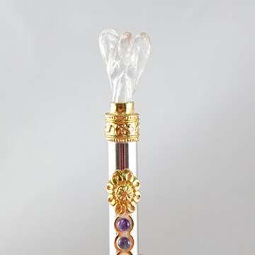 Charged Chakra Clear Quartz Crystal Silver & Gold Angel Healing Wand Reiki Metaphysical Crystal Ther...