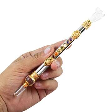 Charged Chakra Clear Quartz Crystal Silver & Gold Angel Healing Wand Reiki Metaphysical Crystal Therapy Natural Gem Stone