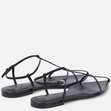 VorisVina Black Flat Sandals for Women Adjustable Metallic Buckle Ankle Strap Slide Sandals Comfortable Pointed Open Toe Slip on Sandal