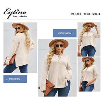 Eytino Plus Size V Neck Waffle Sweater for Women