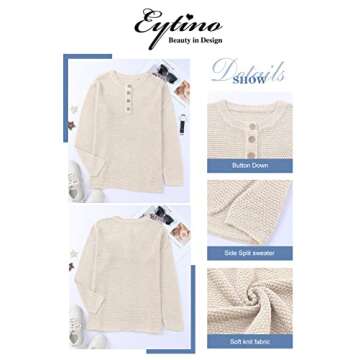 Eytino Plus Size V Neck Waffle Sweater for Women