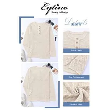 Eytino Plus Size V Neck Waffle Sweater for Women
