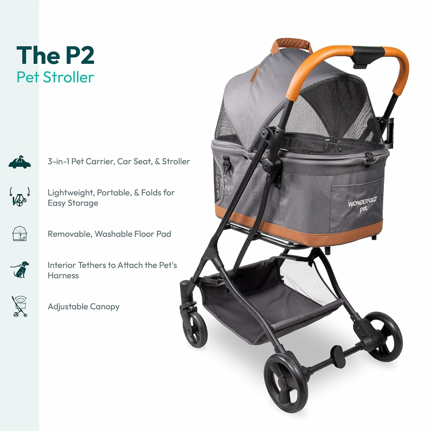 WONDERFOLD P2 Pet Stroller - Easy Folding & Safe Features