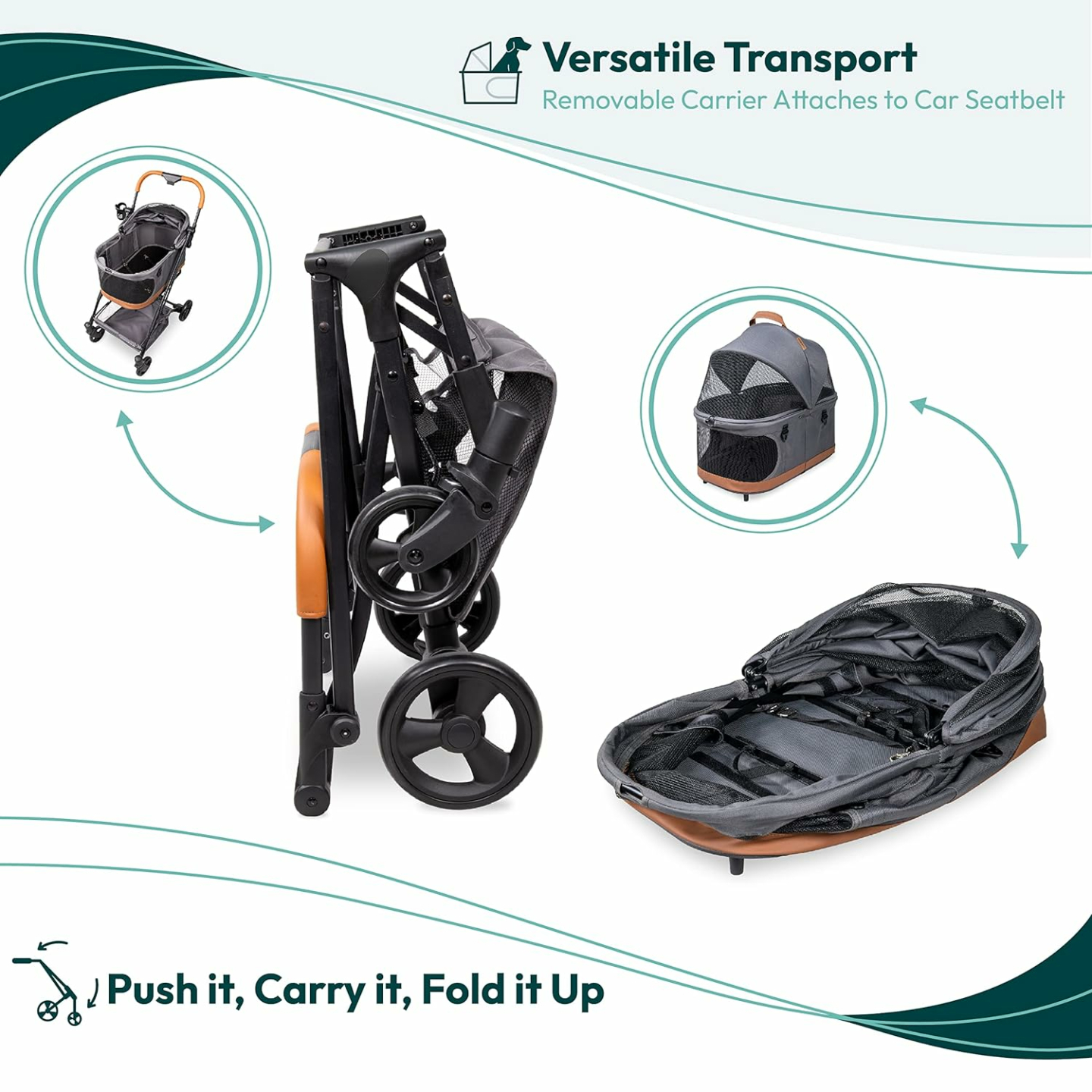 WONDERFOLD P2 Pet Stroller - Easy Folding & Safe Features
