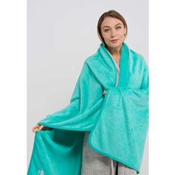 BlueHills 2-Pack Premium Soft Travel Blanket Pillow Airplane Blanket for Two in Soft Bag Pillowcase Compact Pack Large Blankets for Travel (Teal Green T012)