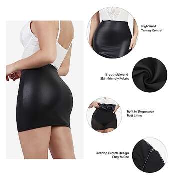 Popilush Faux Leather Skirt with Built-in Tummy Control