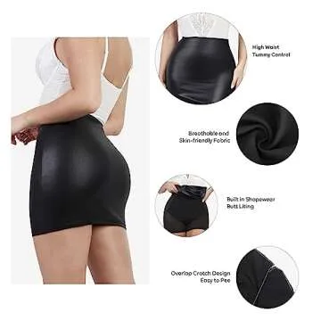 Popilush Faux Leather Skirt with Built-in Tummy Control