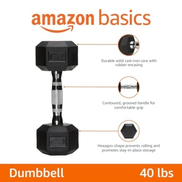 Amazon Basics Rubber Hex Dumbbell 40lb Individual Black