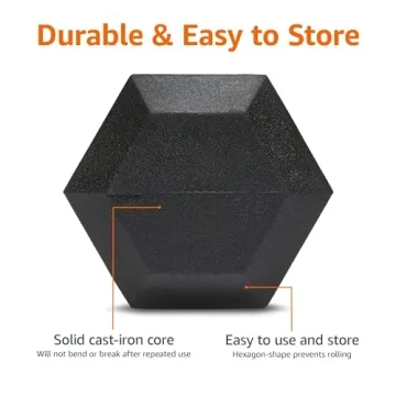Amazon Basics Rubber Hex Dumbbell 40lb Individual Black
