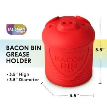 Talisman Designs Bacon Bin Grease Strainer & Collector | Family Friendly Kitchen Tools | Fun & Functional Silicone Grease Container | Holds up to 1 Cup | Red