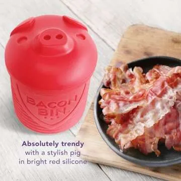 Talisman Designs Bacon Bin Grease Strainer & Collector | Family Friendly Kitchen Tools | Fun & Functional Silicone Grease Container | Holds up to 1 Cup | Red