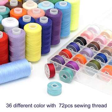 KEIMIXJIA 72Pcs Sewing Thread Kits, 36 Colors, Polyester, 550 Yards Per Spools, Prewound Bobbin Threads with Case, Compatible with Hand & Machine Sewing