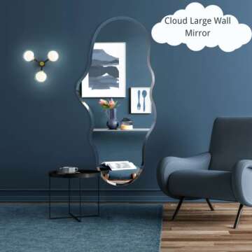 Unique 47X23 Inch Full Length Wall Mounted Mirror Tall Mirror Full Body Floor Length Mirror Dressing Body Mirror Frameless Mirror for Bedroom Bathroom Living Room, Irregular Shape Mirror, White