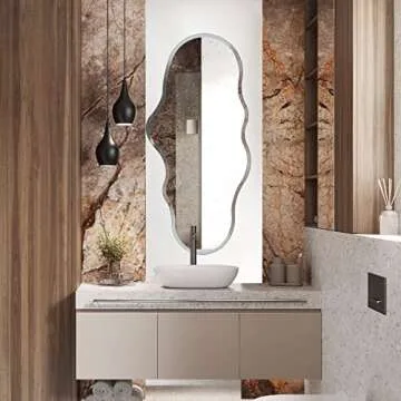 Unique 47X23 Inch Full Length Wall Mounted Mirror Tall Mirror Full Body Floor Length Mirror Dressing Body Mirror Frameless Mirror for Bedroom Bathroom Living Room, Irregular Shape Mirror, White