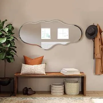 Unique 47X23 Inch Full Length Wall Mounted Mirror Tall Mirror Full Body Floor Length Mirror Dressing Body Mirror Frameless Mirror for Bedroom Bathroom Living Room, Irregular Shape Mirror, White