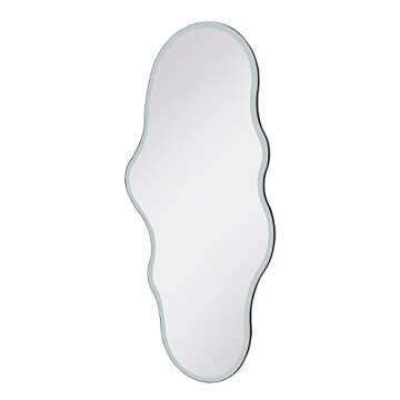 Unique 47X23 Inch Full Length Wall Mounted Mirror Tall Mirror Full Body Floor Length Mirror Dressing Body Mirror Frameless Mirror for Bedroom Bathroom Living Room, Irregular Shape Mirror, White