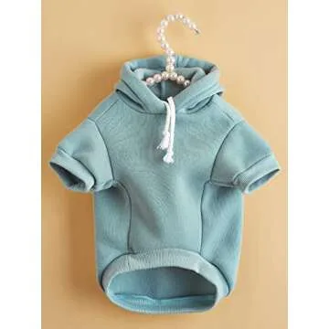 QWINEE Basic Dog Hoodie, Dog Warm Jacket, Cat Apparel, Dog Shirt, Dog Clothes for Puppy Kitten Small Medium Dogs Cats Cadet Blue S